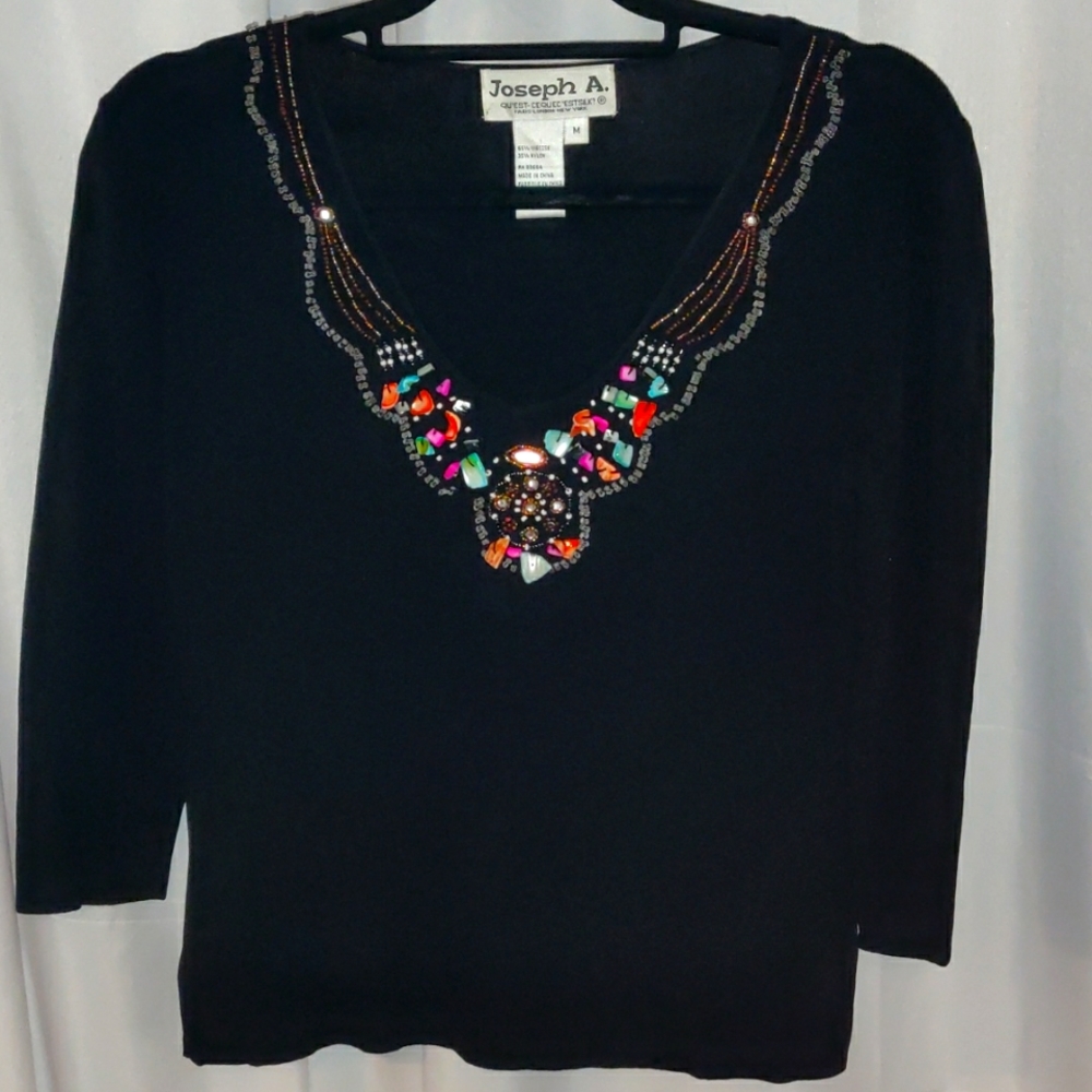Joseph A. Black Sweater, Embellished V-Neck Sweater